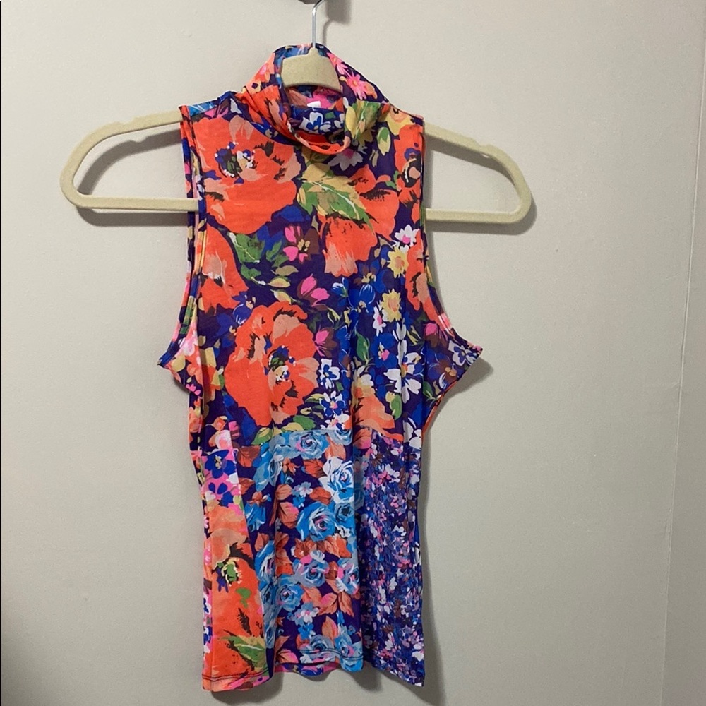 NWOT! AFRM Orange and Blue Floral Print Sheer Tank Top